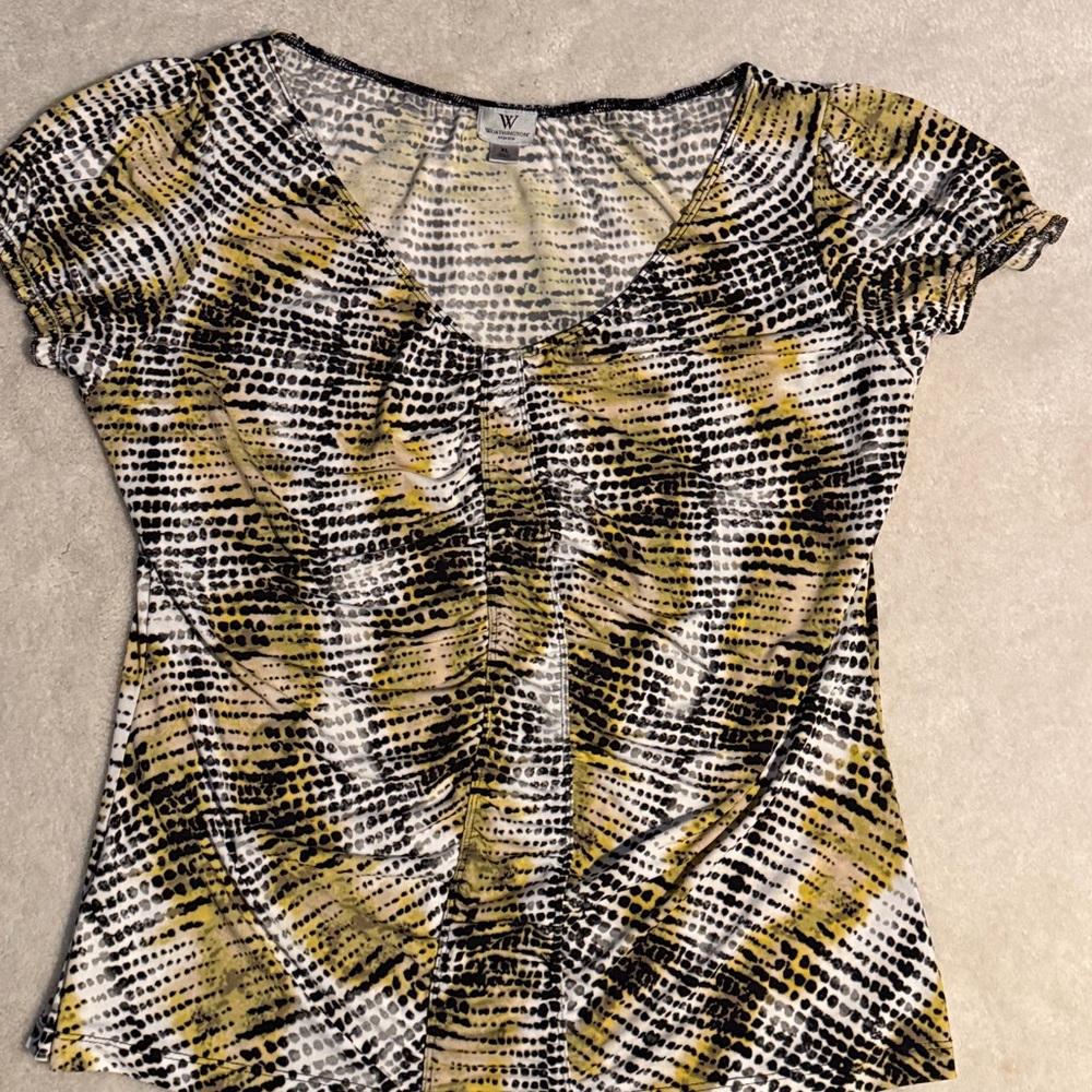 Worthington Black and Yellow Patterned Top